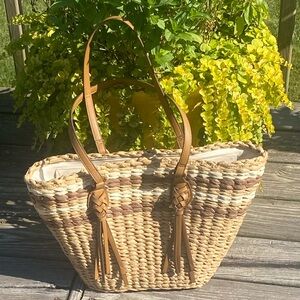 Style & Co. Natural Stripe Straw Large Tote with Tassels